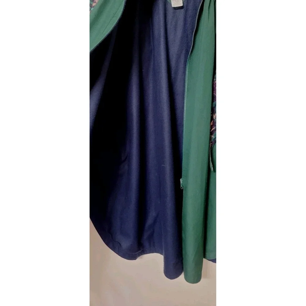 J Gallery Women's Cape Poncho Coat Medium Zip Fleece Lined Purple Rose Green VTG